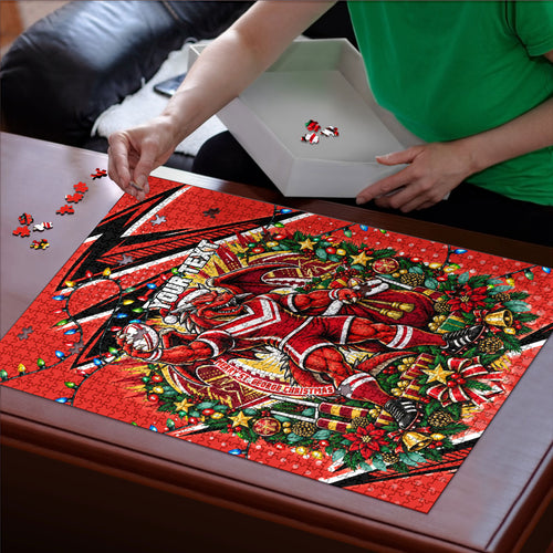 Personalized St. George Illawarra Dragons Rugby Christmas Puzzle Holiday Mascot Graphic Art Festive Lights Bow