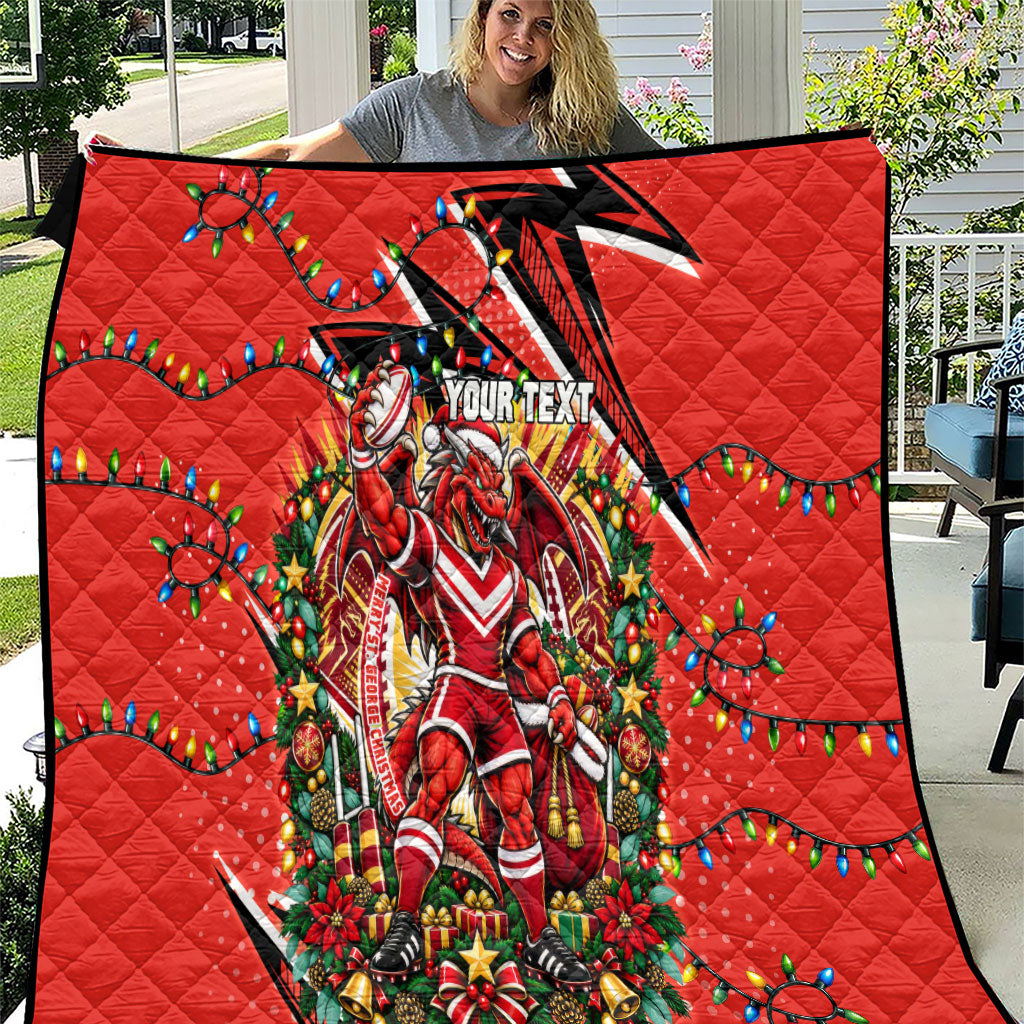 Personalized St. George Illawarra Dragons Rugby Christmas Quilt Holiday Mascot Graphic Art Festive Lights Bow