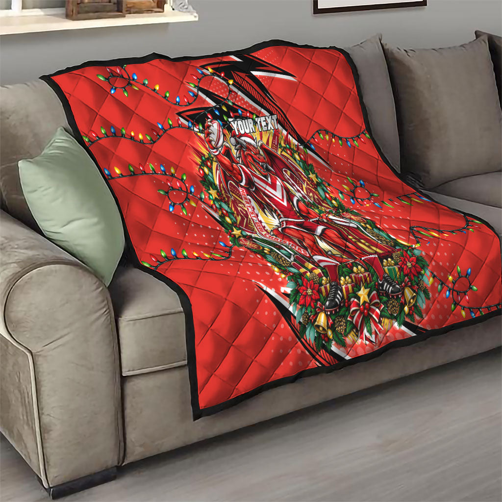 Personalized St. George Illawarra Dragons Rugby Christmas Quilt Holiday Mascot Graphic Art Festive Lights Bow