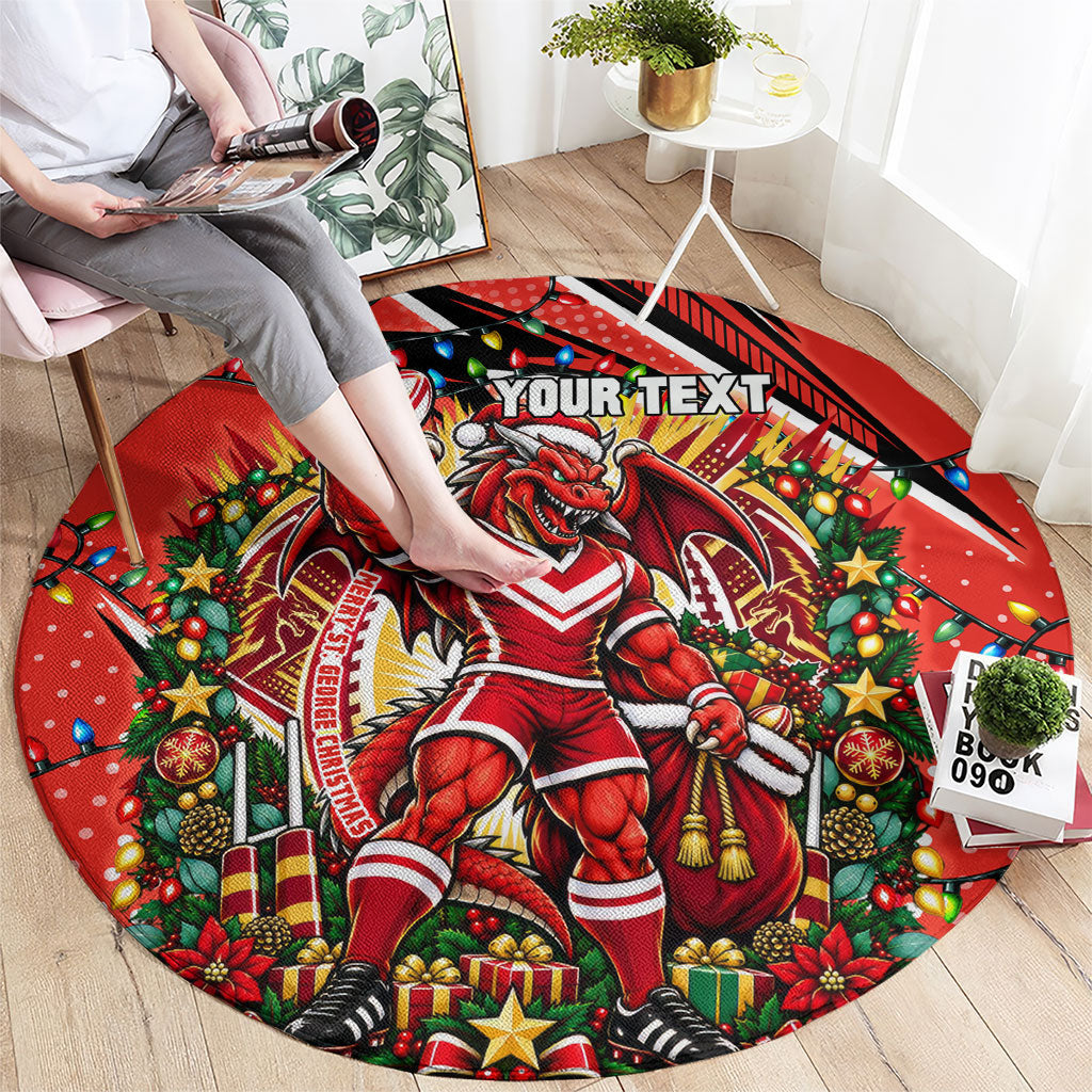 Personalized St. George Illawarra Dragons Rugby Christmas Round Carpet Holiday Mascot Graphic Art Festive Lights Bow