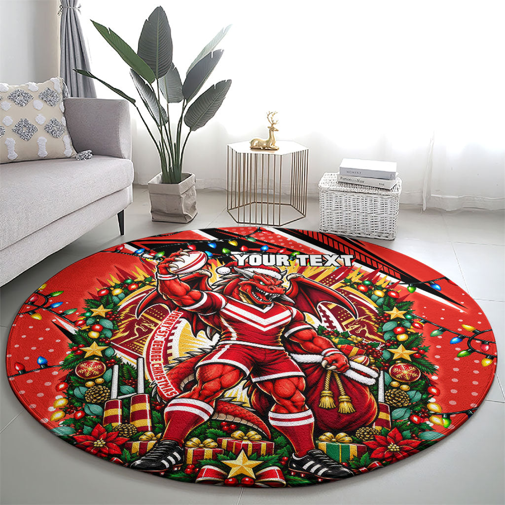 Personalized St. George Illawarra Dragons Rugby Christmas Round Carpet Holiday Mascot Graphic Art Festive Lights Bow