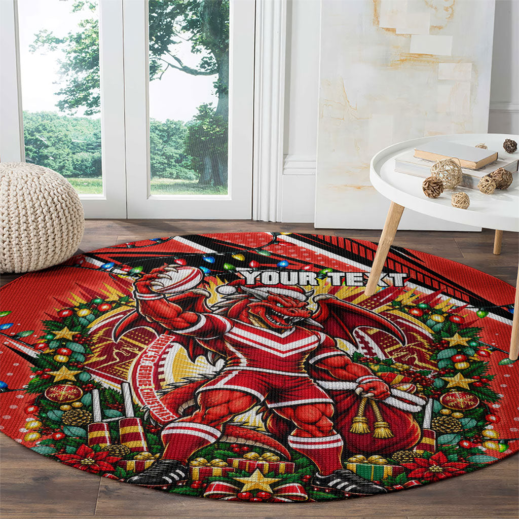 Personalized St. George Illawarra Dragons Rugby Christmas Round Carpet Holiday Mascot Graphic Art Festive Lights Bow