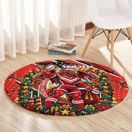Personalized St. George Illawarra Dragons Rugby Christmas Round Carpet Holiday Mascot Graphic Art Festive Lights Bow