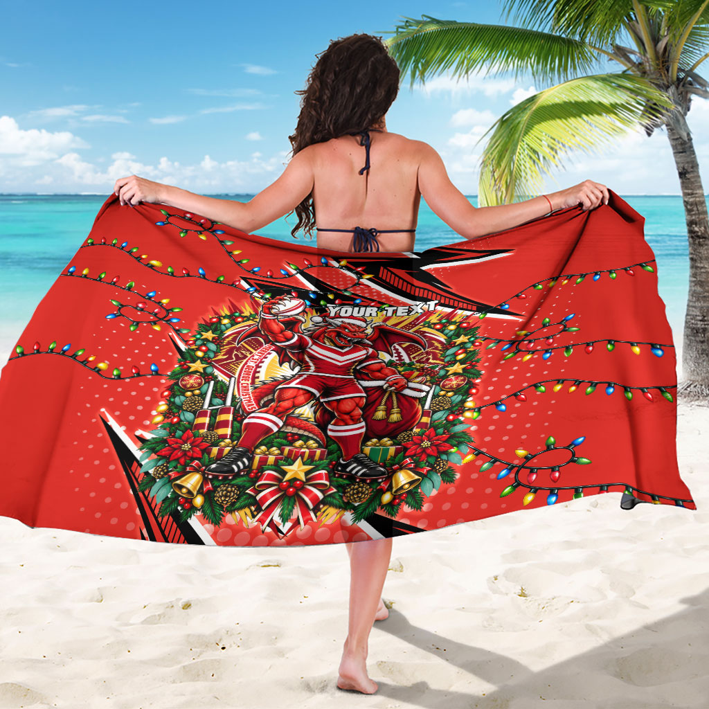 Personalized St. George Illawarra Dragons Rugby Christmas Sarong Holiday Mascot Graphic Art Festive Lights Bow