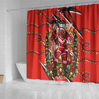 Personalized St. George Illawarra Dragons Rugby Christmas Shower Curtain Holiday Mascot Graphic Art Festive Lights Bow