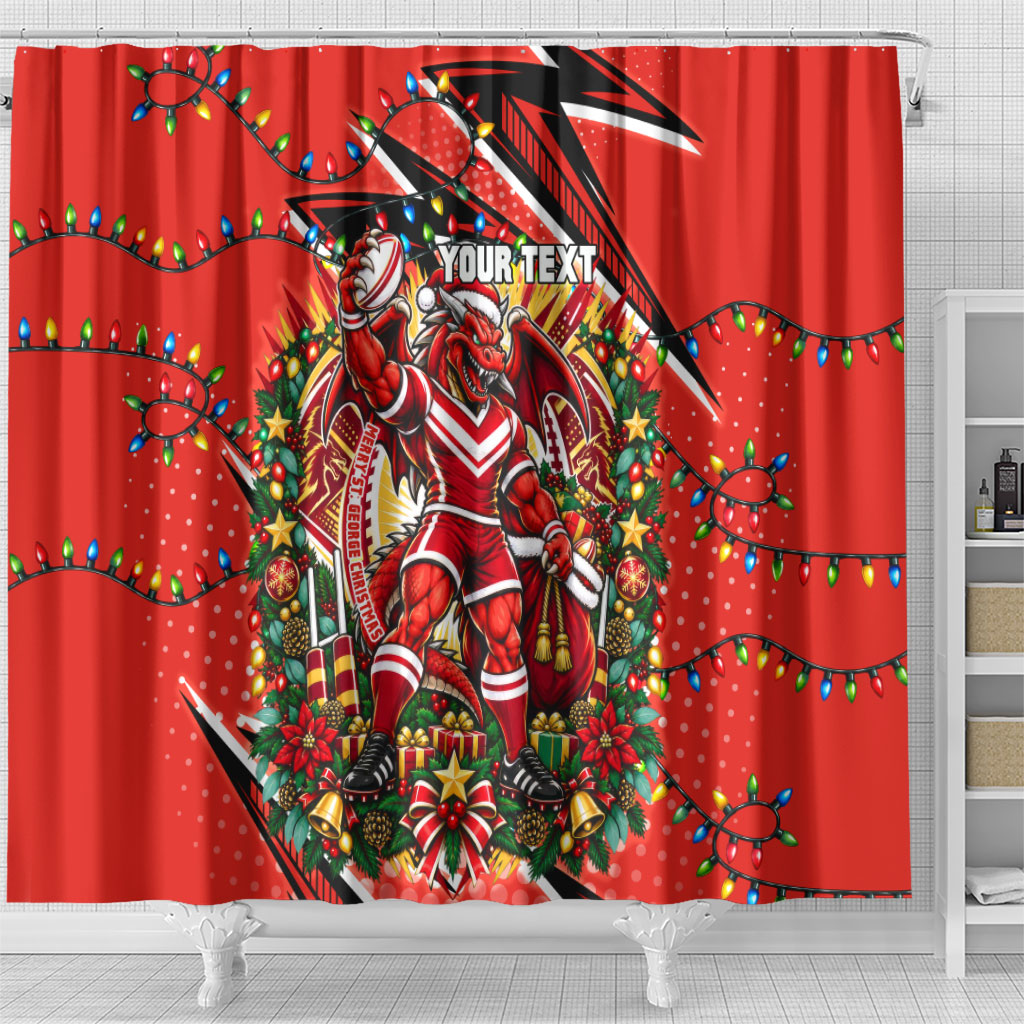 Personalized St. George Illawarra Dragons Rugby Christmas Shower Curtain Holiday Mascot Graphic Art Festive Lights Bow