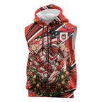 Personalized St. George Illawarra Dragons Rugby Christmas Sleeveless Zip Hoodie Holiday Mascot Graphic Art Festive Lights Bow
