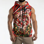 Personalized St. George Illawarra Dragons Rugby Christmas Sleeveless Zip Hoodie Holiday Mascot Graphic Art Festive Lights Bow