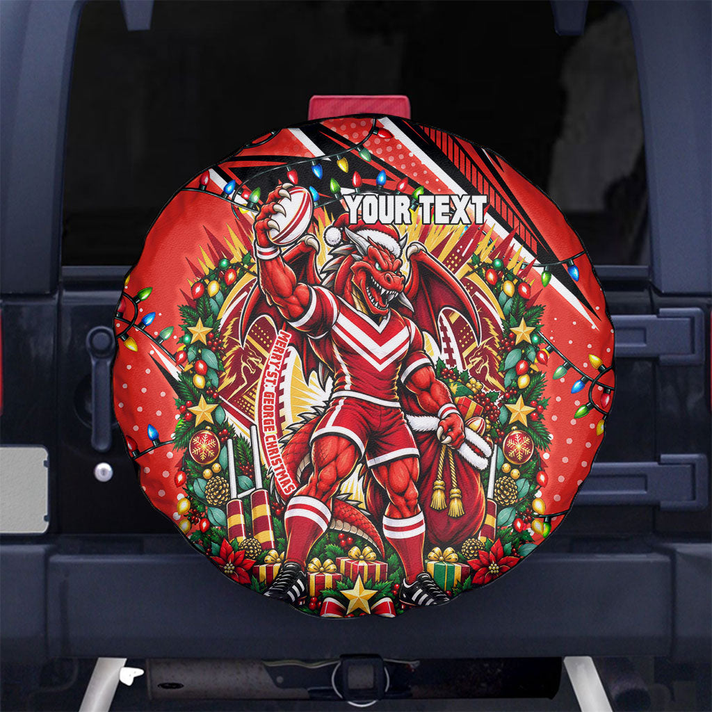 Personalized St. George Illawarra Dragons Rugby Christmas Spare Tire Cover Holiday Mascot Graphic Art Festive Lights Bow