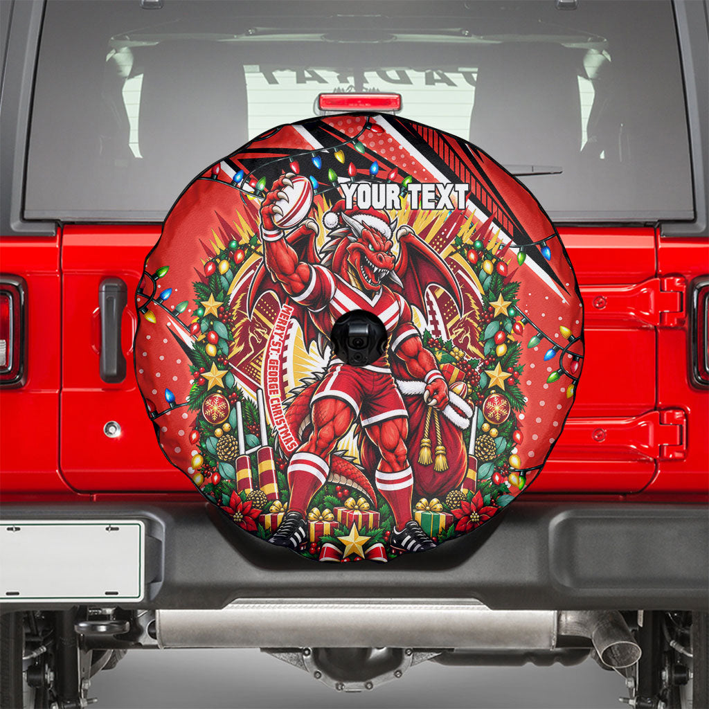 Personalized St. George Illawarra Dragons Rugby Christmas Spare Tire Cover Holiday Mascot Graphic Art Festive Lights Bow
