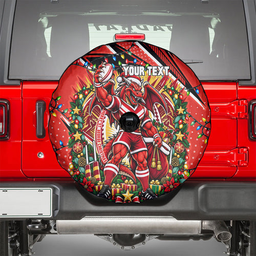 Personalized St. George Illawarra Dragons Rugby Christmas Spare Tire Cover Holiday Mascot Graphic Art Festive Lights Bow