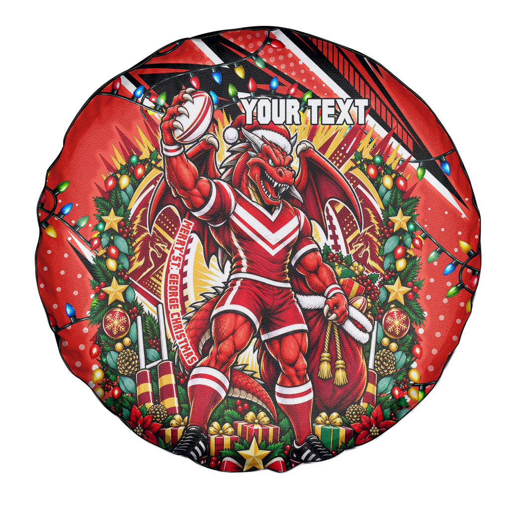 Personalized St. George Illawarra Dragons Rugby Christmas Spare Tire Cover Holiday Mascot Graphic Art Festive Lights Bow