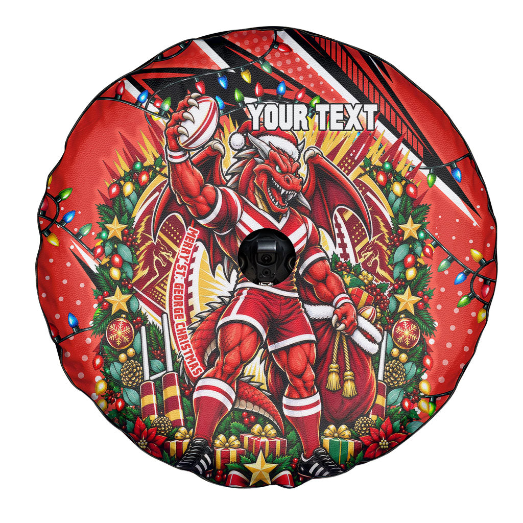 Personalized St. George Illawarra Dragons Rugby Christmas Spare Tire Cover Holiday Mascot Graphic Art Festive Lights Bow