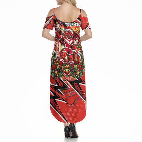 Personalized St. George Illawarra Dragons Rugby Christmas Summer Maxi Dress Holiday Mascot Graphic Art Festive Lights Bow