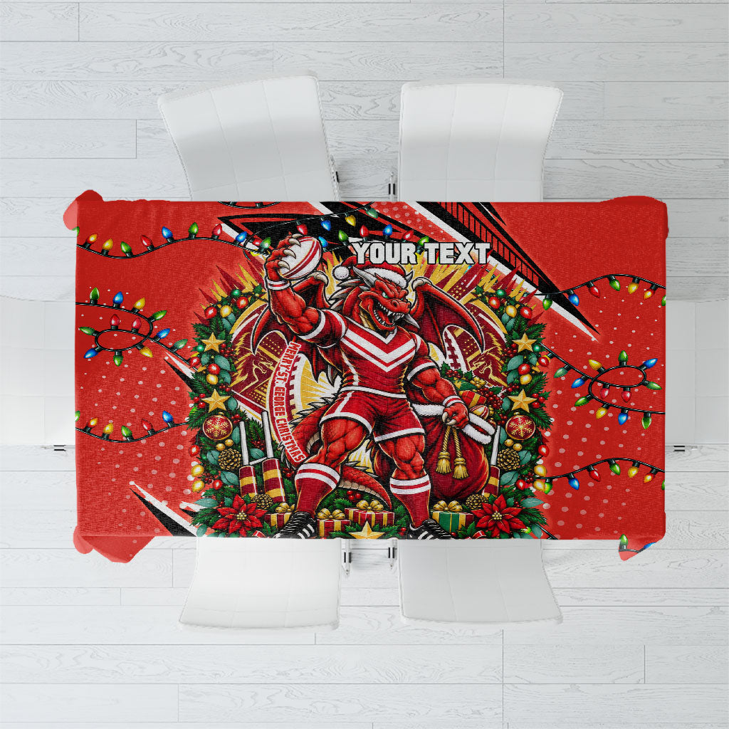Personalized St. George Illawarra Dragons Rugby Christmas Tablecloth Holiday Mascot Graphic Art Festive Lights Bow