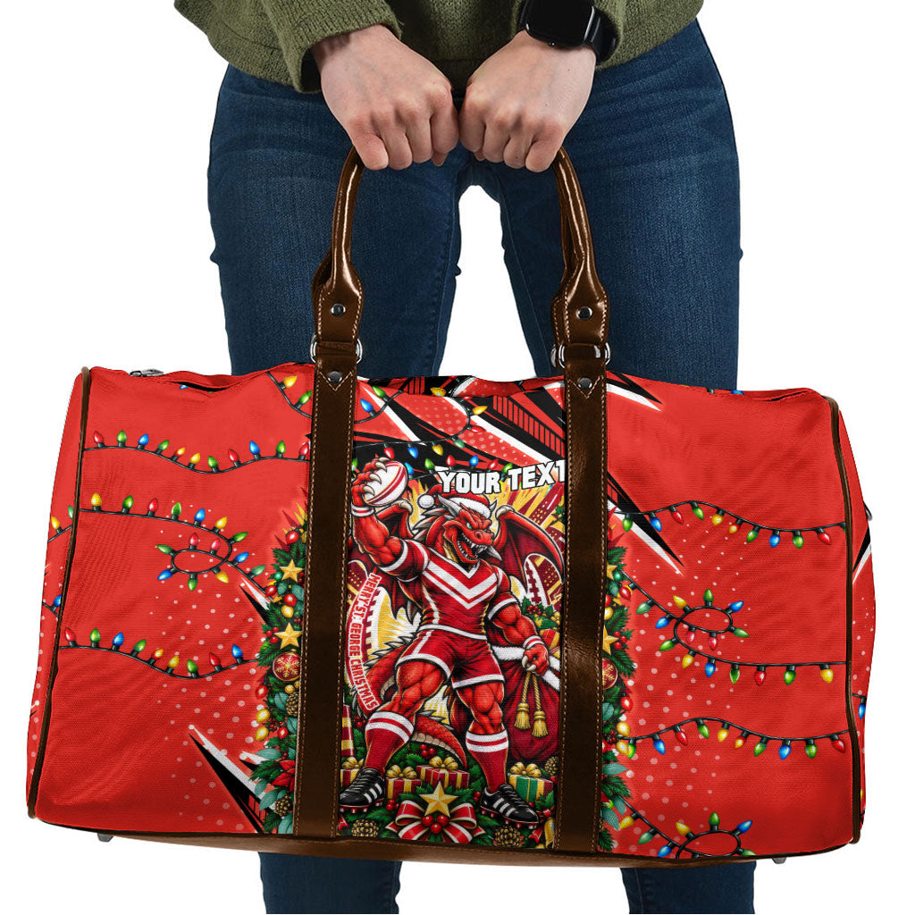 Personalized St. George Illawarra Dragons Rugby Christmas Travel Bag Holiday Mascot Graphic Art Festive Lights Bow