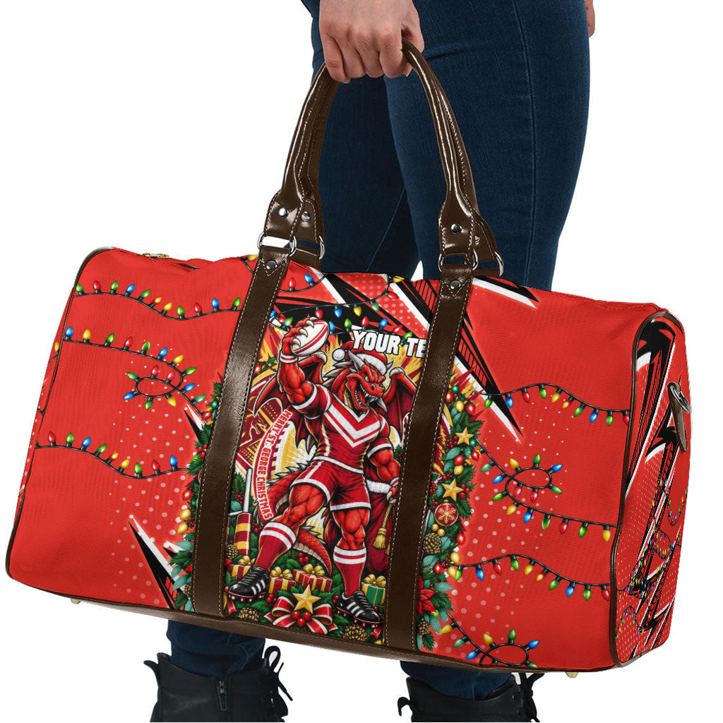 Personalized St. George Illawarra Dragons Rugby Christmas Travel Bag Holiday Mascot Graphic Art Festive Lights Bow