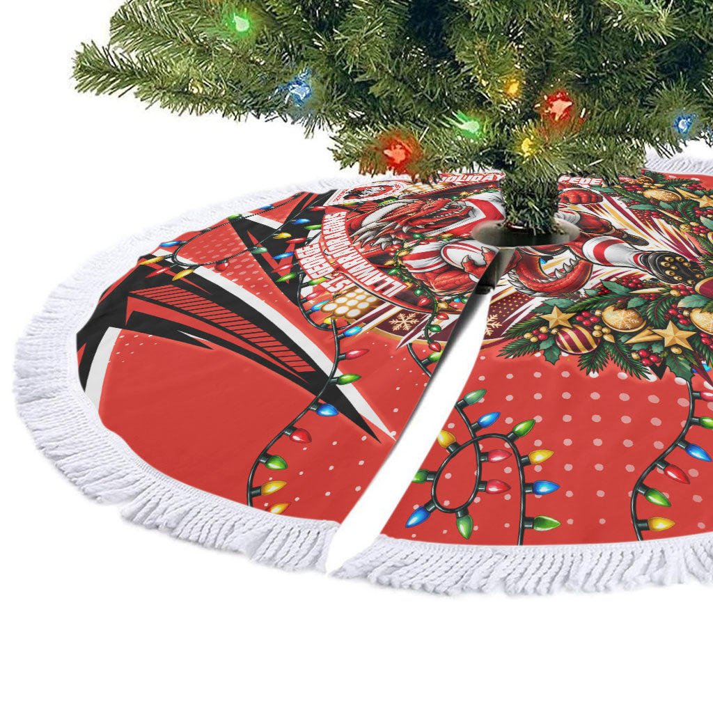 St. George Illawarra Dragons Rugby Christmas Tree Skirt Holiday Mascot Graphic Art Festive Lights Bow