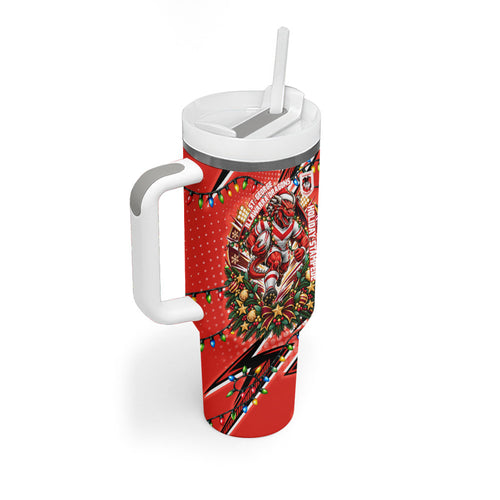 Personalized St. George Illawarra Dragons Rugby Christmas Tumbler With Handle Holiday Mascot Graphic Art Festive Lights Bow