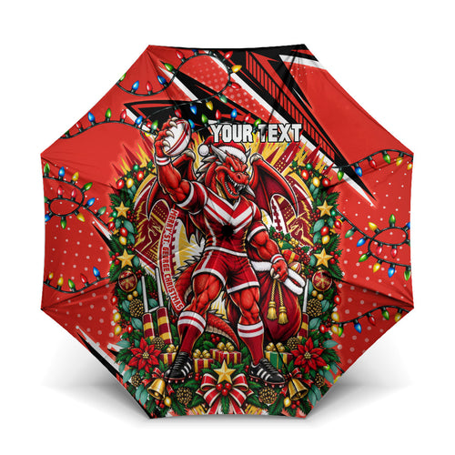 Personalized St. George Illawarra Dragons Rugby Christmas Umbrella Holiday Mascot Graphic Art Festive Lights Bow
