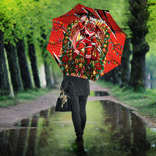 Personalized St. George Illawarra Dragons Rugby Christmas Umbrella Holiday Mascot Graphic Art Festive Lights Bow
