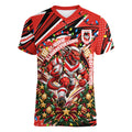 Personalized St. George Illawarra Dragons Rugby Christmas Women V-Neck T-Shirt Holiday Mascot Graphic Art Festive Lights Bow