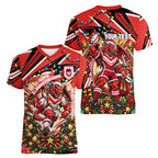 Personalized St. George Illawarra Dragons Rugby Christmas Women V-Neck T-Shirt Holiday Mascot Graphic Art Festive Lights Bow