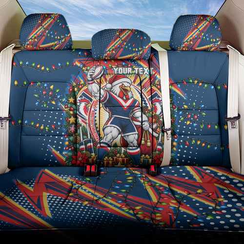 Personalized Sydney Roosters Rugby Christmas Back Car Seat Cover Holiday Mascot Graphic Art Festive Lights Bow