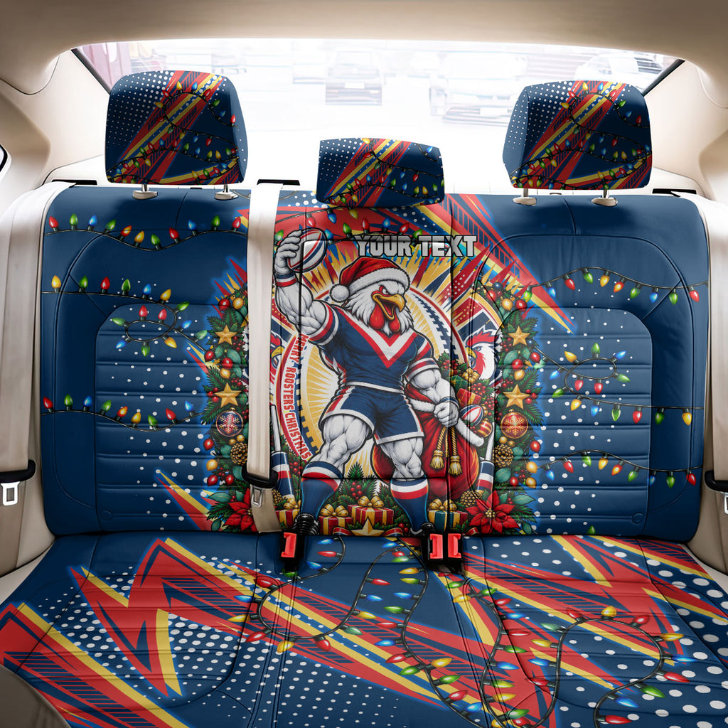 Personalized Sydney Roosters Rugby Christmas Back Car Seat Cover Holiday Mascot Graphic Art Festive Lights Bow