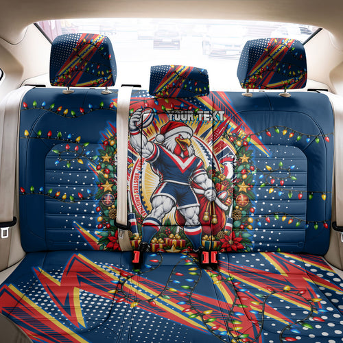 Personalized Sydney Roosters Rugby Christmas Back Car Seat Cover Holiday Mascot Graphic Art Festive Lights Bow