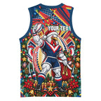 Personalized Sydney Roosters Rugby Christmas Basketball Jersey Holiday Mascot Graphic Art Festive Lights Bow