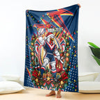 Personalized Sydney Roosters Rugby Christmas Blanket Holiday Mascot Graphic Art Festive Lights Bow