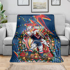 Personalized Sydney Roosters Rugby Christmas Blanket Holiday Mascot Graphic Art Festive Lights Bow