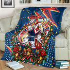 Personalized Sydney Roosters Rugby Christmas Blanket Holiday Mascot Graphic Art Festive Lights Bow