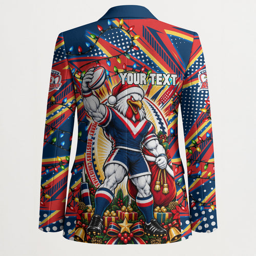 Personalized Sydney Roosters Rugby Christmas Blazer Holiday Mascot Graphic Art Festive Lights Bow