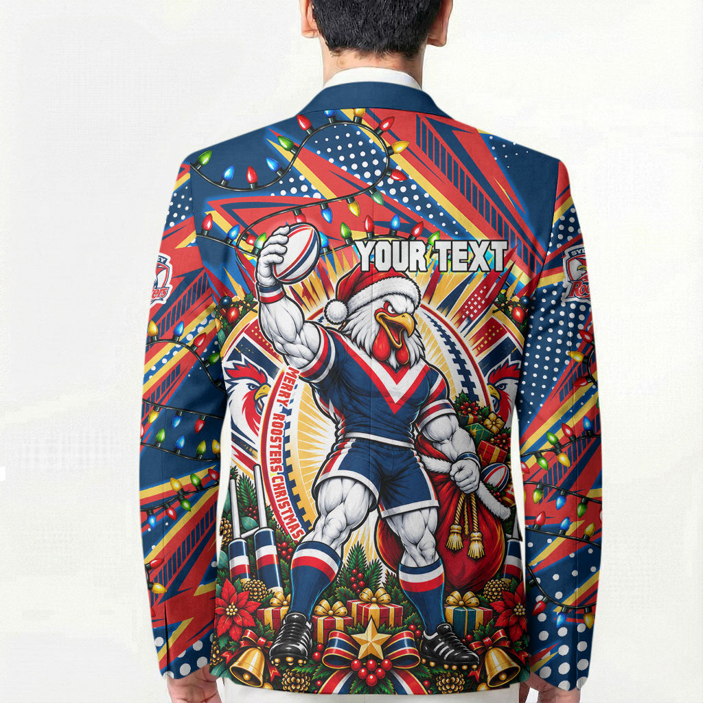 Personalized Sydney Roosters Rugby Christmas Blazer Holiday Mascot Graphic Art Festive Lights Bow