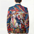 Personalized Sydney Roosters Rugby Christmas Blazer Holiday Mascot Graphic Art Festive Lights Bow