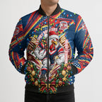 Personalized Sydney Roosters Rugby Christmas Bomber Puffer Jacket Holiday Mascot Graphic Art Festive Lights Bow