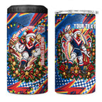 Personalized Sydney Roosters Rugby Christmas 4 in 1 Can Cooler Tumbler Holiday Mascot Graphic Art Festive Lights Bow