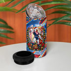Personalized Sydney Roosters Rugby Christmas 4 in 1 Can Cooler Tumbler Holiday Mascot Graphic Art Festive Lights Bow
