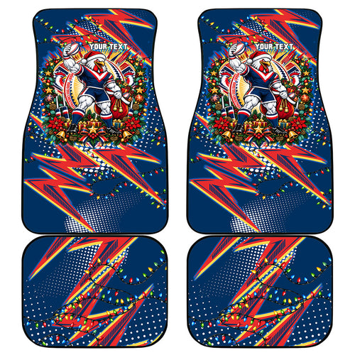 Personalized Sydney Roosters Rugby Christmas Car Mats Holiday Mascot Graphic Art Festive Lights Bow