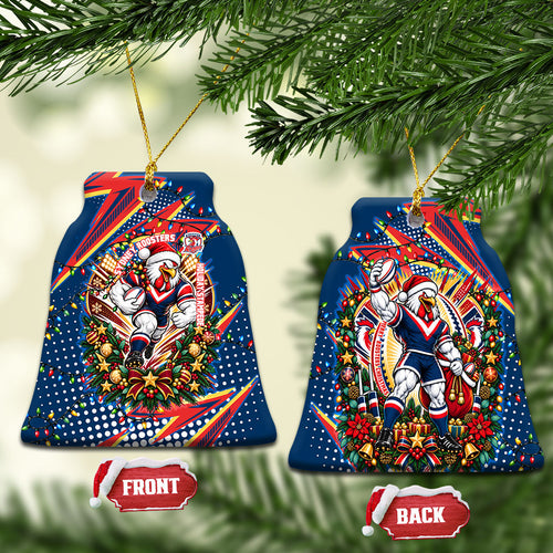 Sydney Roosters Rugby Christmas Ceramic Ornament Holiday Mascot Graphic Art Festive Lights Bow