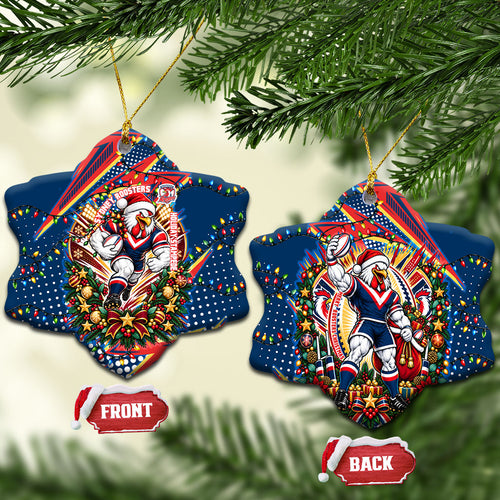 Sydney Roosters Rugby Christmas Ceramic Ornament Holiday Mascot Graphic Art Festive Lights Bow