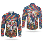 Personalized Sydney Roosters Rugby Christmas Couples Matching Off The Shoulder Long Sleeve Dress and Long Sleeve Button Shirt Holiday Mascot Graphic Art Festive Lights Bow