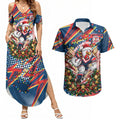 Personalized Sydney Roosters Rugby Christmas Couples Matching Summer Maxi Dress and Hawaiian Shirt Holiday Mascot Graphic Art Festive Lights Bow