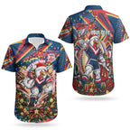 Personalized Sydney Roosters Rugby Christmas Couples Matching Summer Maxi Dress and Hawaiian Shirt Holiday Mascot Graphic Art Festive Lights Bow