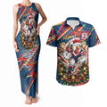 Personalized Sydney Roosters Rugby Christmas Couples Matching Tank Maxi Dress and Hawaiian Shirt Holiday Mascot Graphic Art Festive Lights Bow