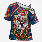 Personalized Sydney Roosters Rugby Christmas Cross Shoulder Shirt Holiday Mascot Graphic Art Festive Lights Bow
