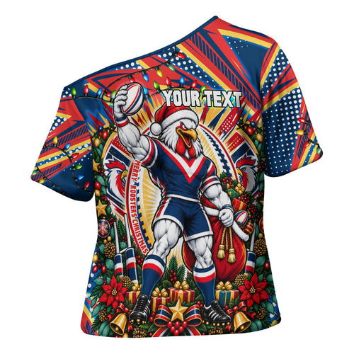 Personalized Sydney Roosters Rugby Christmas Cross Shoulder Shirt Holiday Mascot Graphic Art Festive Lights Bow