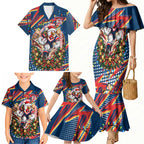 Personalized Sydney Roosters Rugby Christmas Family Matching Mermaid Dress and Hawaiian Shirt Holiday Mascot Graphic Art Festive Lights Bow
